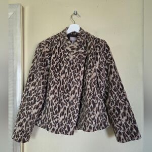 Chicos Animal Print Fur Jacket Glamorous Cheetah Leopard Asymmetrical